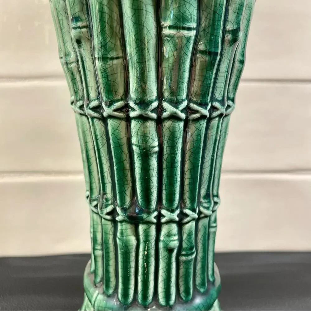 Ceramic Crackle Glaze Green Bamboo Majolica Vase